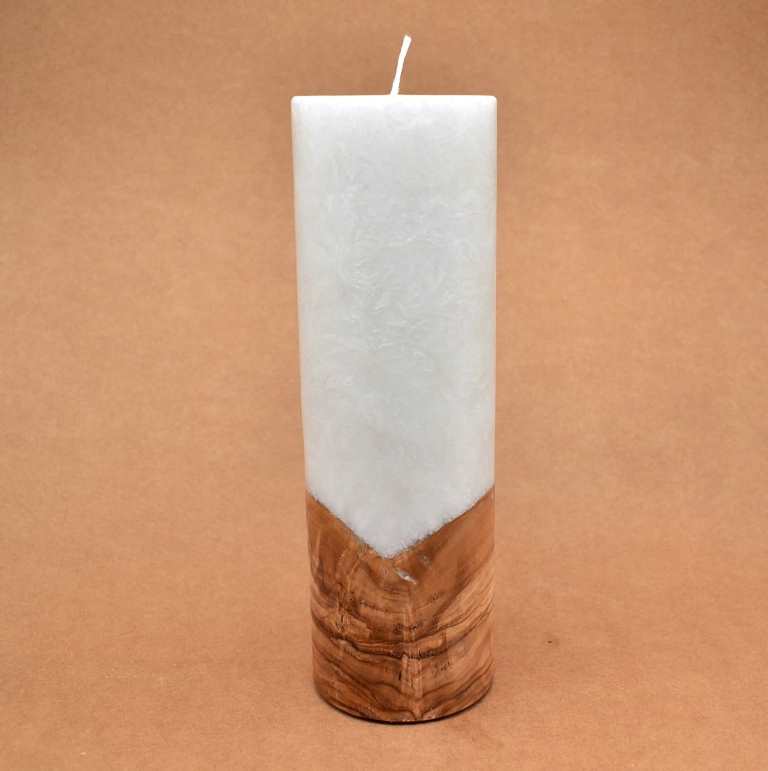 Kerze mit Holz Unikat Rund 80 x 250 mm mit Docht Nr.: 8