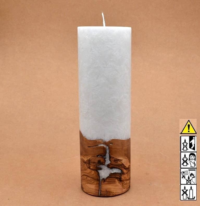 Kerze mit Holz Unikat Rund 80 x 250 mm mit Docht Nr.: 8