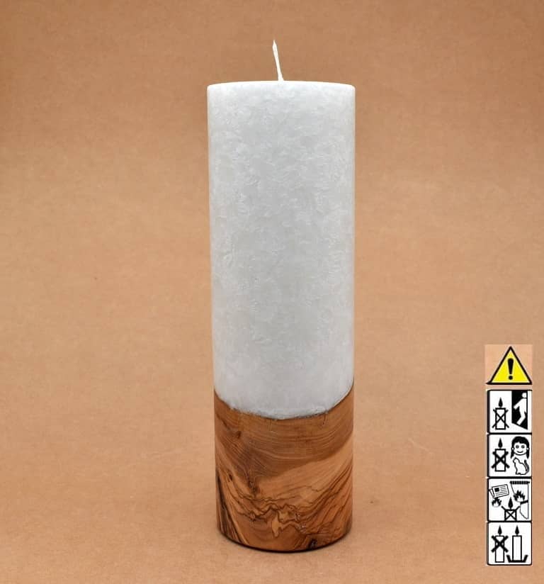 Kerze mit Holz Unikat Rund 80 x 250 mm mit Docht Nr.: 8