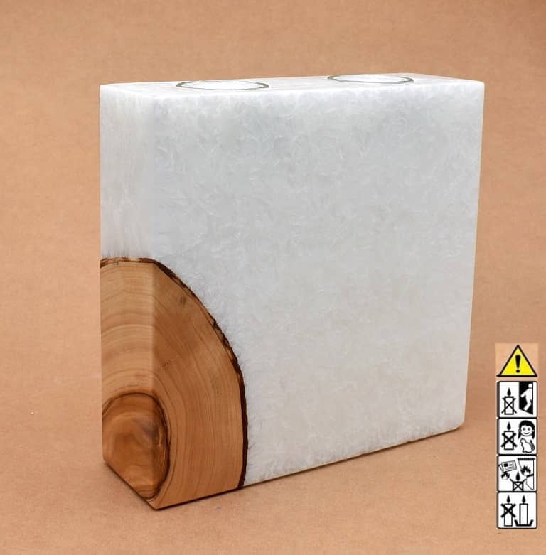 Kerze mit Holz Unikat Quader 70 x 200 x 200 mm 2 x Teelicht Nr.6. Jetzt in unserem Geschenke Onlineshop kaufen.
