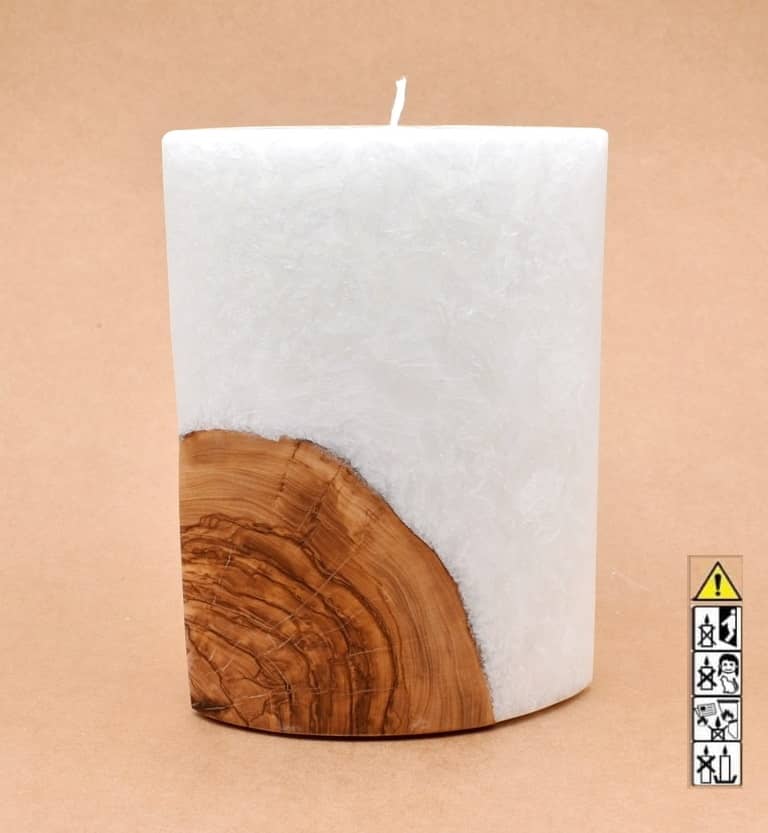 Kerze mit Holzelement, Individuelle, persönliche Hochzeitskerze  Holzkerze, Rund Stearinoptik, Hochzeitskerze mit Teelicht im Kerzen online Shop für Hochzeiten bestellen, günstig kaufen.