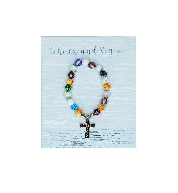 Perlenarmband Schutz und Segen Perlenarmband mit bunten Perlen und Kreuz „Schutz und Segen“ zur Kommunion verschenken