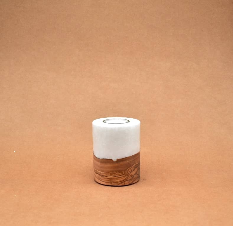 Kerze mit Holz Unikat Rund 80 x 100 mm mit Teelicht Nr.: 4