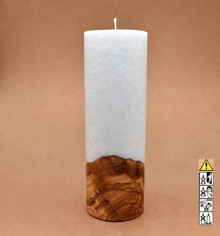 Kerze mit Holz Unikat Rund 100 x 300 mm mit Docht Nr.: 14