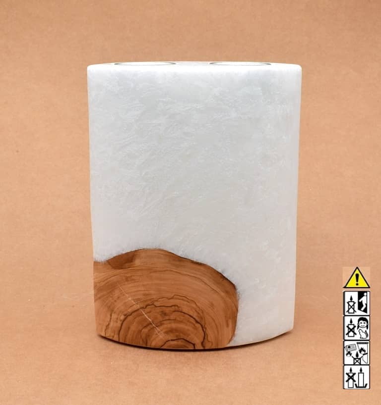 Kerze mit Holzelement, Individuelle, persönliche Hochzeitskerze  Holzkerze, Rund Stearinoptik, Hochzeitskerze mit Teelicht im Kerzen online Shop für Hochzeiten bestellen, günstig kaufen.