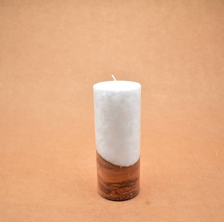 Zierliche Kerze mit Holz Unikat Rund 60 x 150 mm mit Docht Nr.: 9