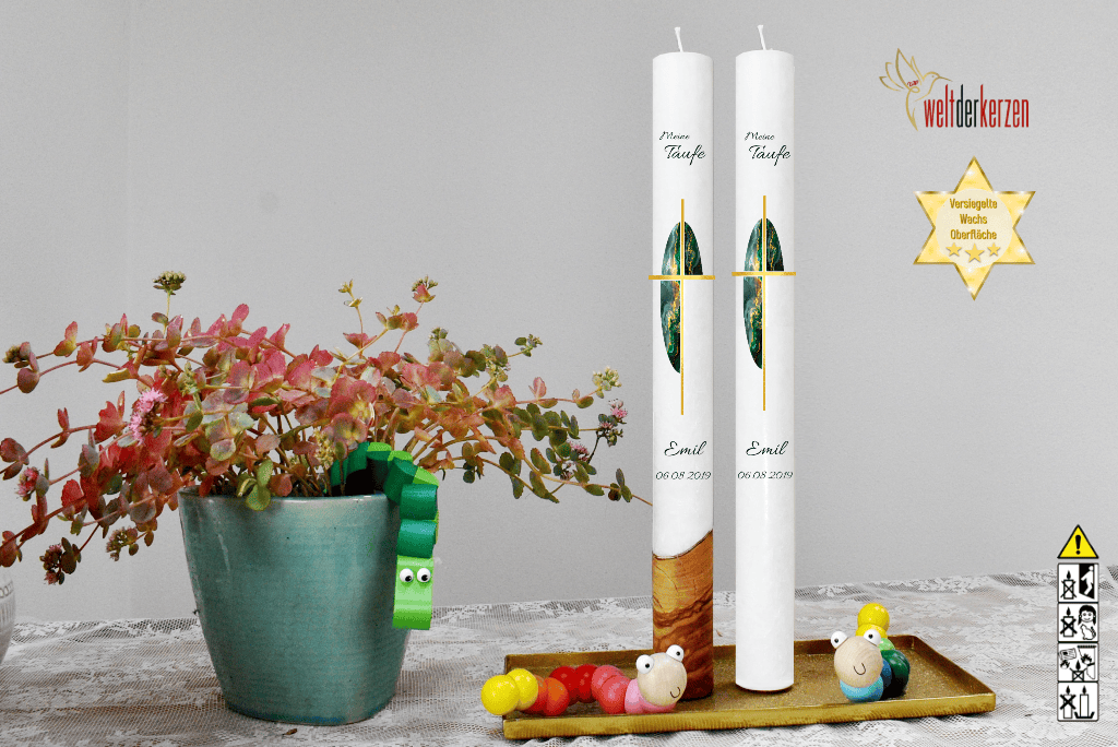 Taufkerze  Ø 4 x 40 cm "Kreuz mit Goldverzierung" Taufkerze  Ø 4 x 40 cm "Kreuz mit Goldverzierung"