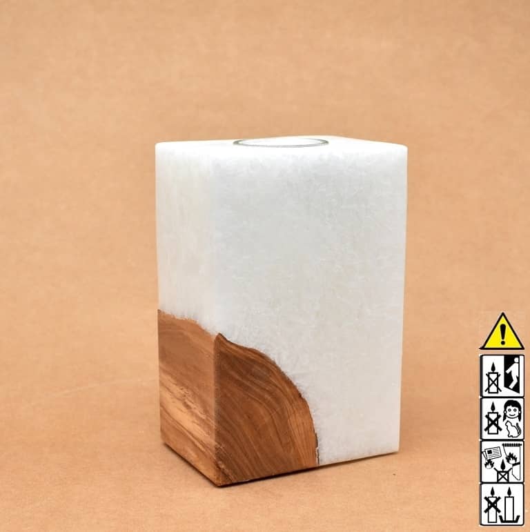 Kerze mit Holz Unikat Quader 70 x 100 x 150 mm mit 1 x Teelicht Nr: 2 Kerze mit Holz Unikat Quader 70 x 100 x 150 mm mit 1 x Teelicht Nr: 2