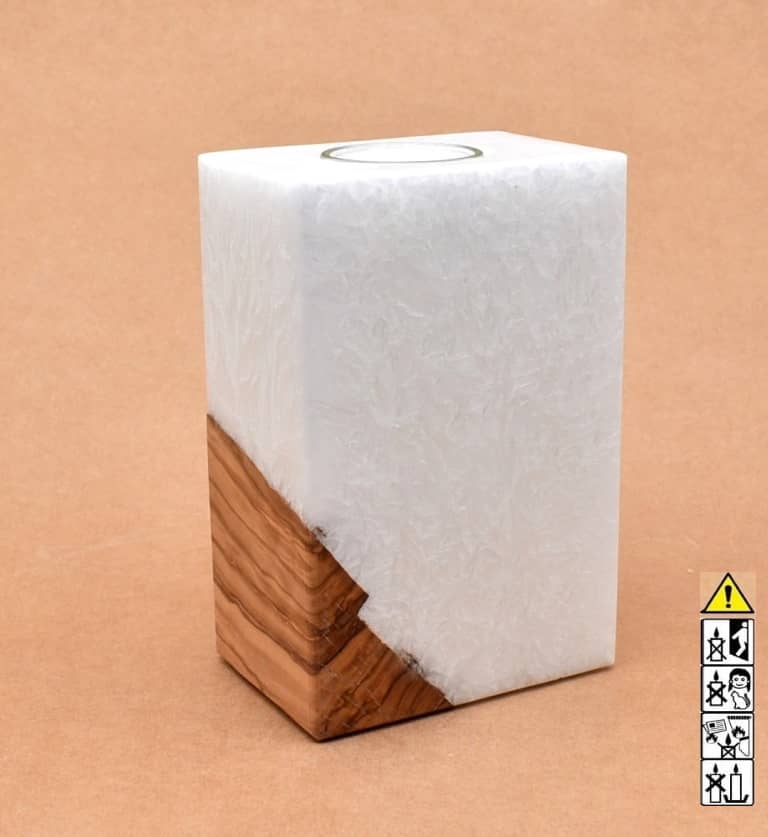 Kerze mit Holz Unikat Quader 70 x 100 x 150 mm mit 1 x Teelicht Nr: 2