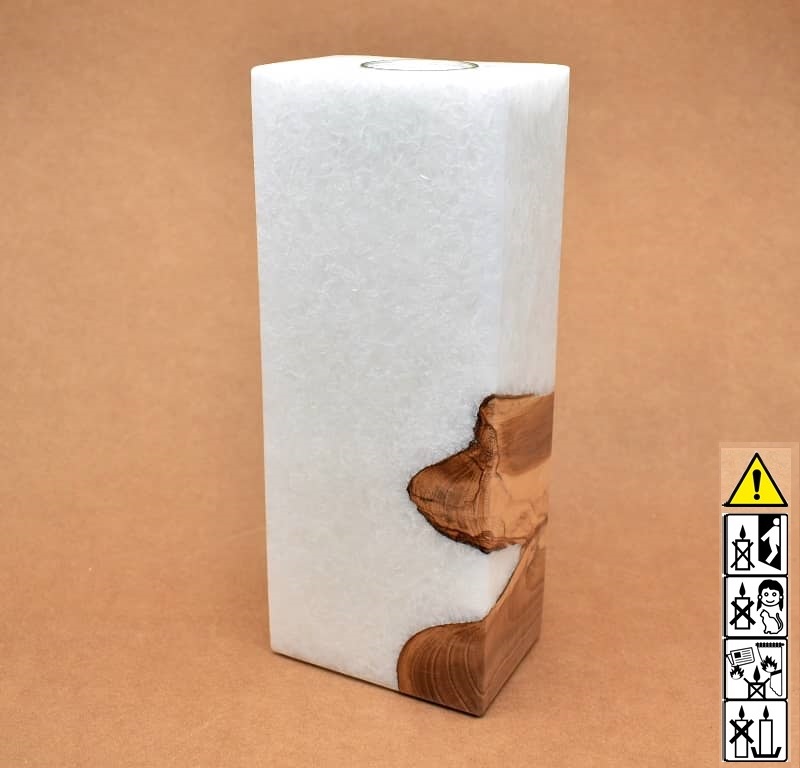Kerze mit Holz Unikat Quader 70 x 100 x 250 mm mit Teelicht Nr.: 4 Kerze mit Holz Unikat Quader 70 x 100 x 250 mm mit Teelicht Nr.: 4