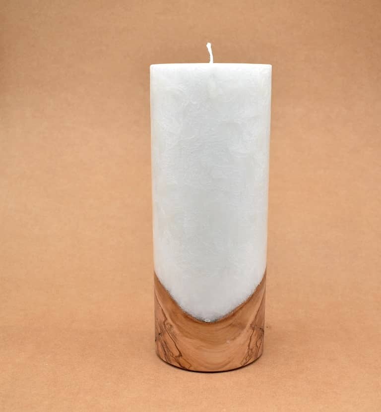 Kerze mit Holz Unikat Rund 100 x 250 mm mit Docht Nr.: 3