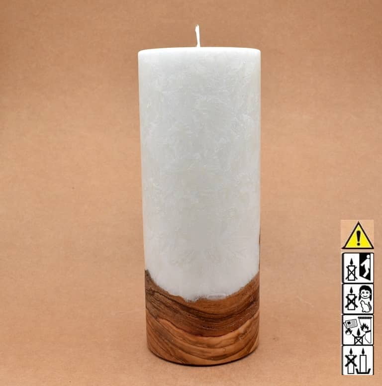 Kerze mit Holz Unikat Rund 100 x 250 mm mit Docht Nr.: 3