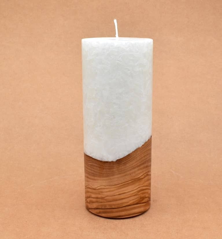 Kerze mit Holz Unikat Rund 80 x 200 mm mit Docht Nr.: 16
