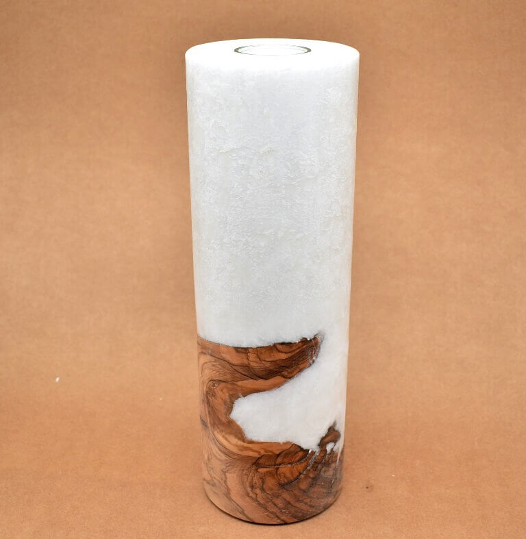 Kerze mit Holz Unikat Rund 100 x 300 mm mit Teelicht Nr.: 8