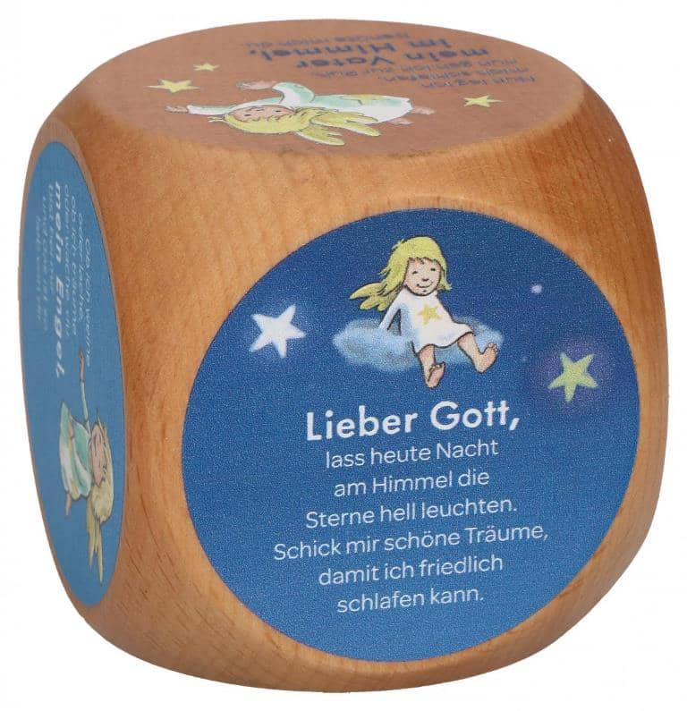Gebetswürfel Abendgebete 6x6 cm, aus Buchenholz, mit farbiger Prägung