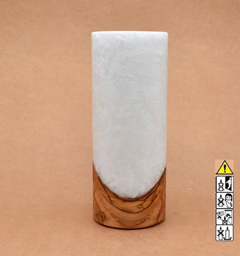 Kerze mit Holz Unikat Rund 80 x 200 mm mit Teelicht Nr.: 24