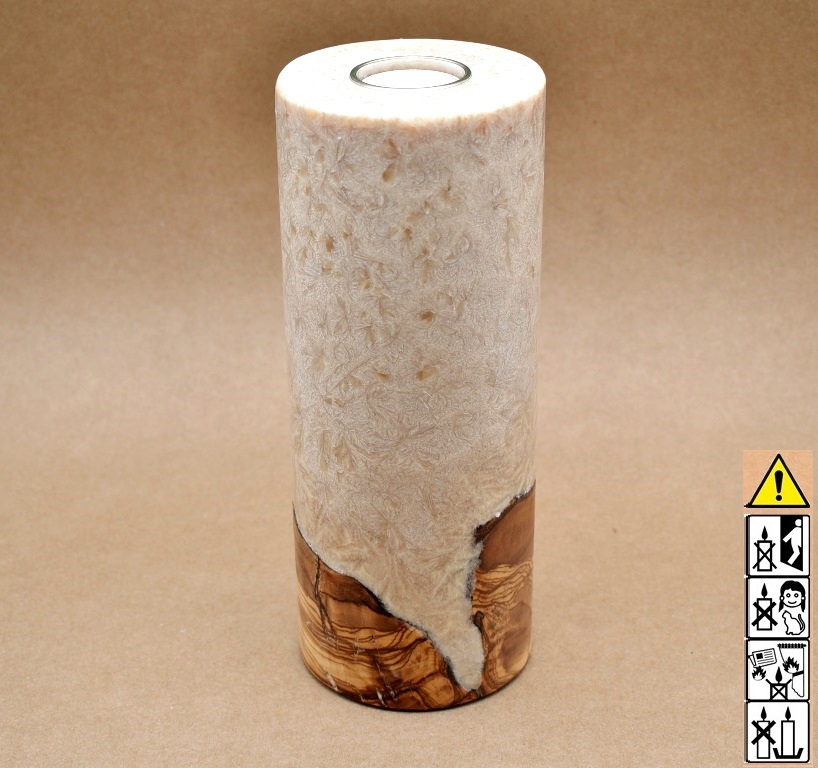 Kerze mit Holzelement, Individuelle, perönliche Hochzeitskerze  Holzkerze, Rund Stearinoptik, Hochzeitskerze mit Teelicht im Kerzen online Shop für Hochzeiten bestellen, günstig kaufen.