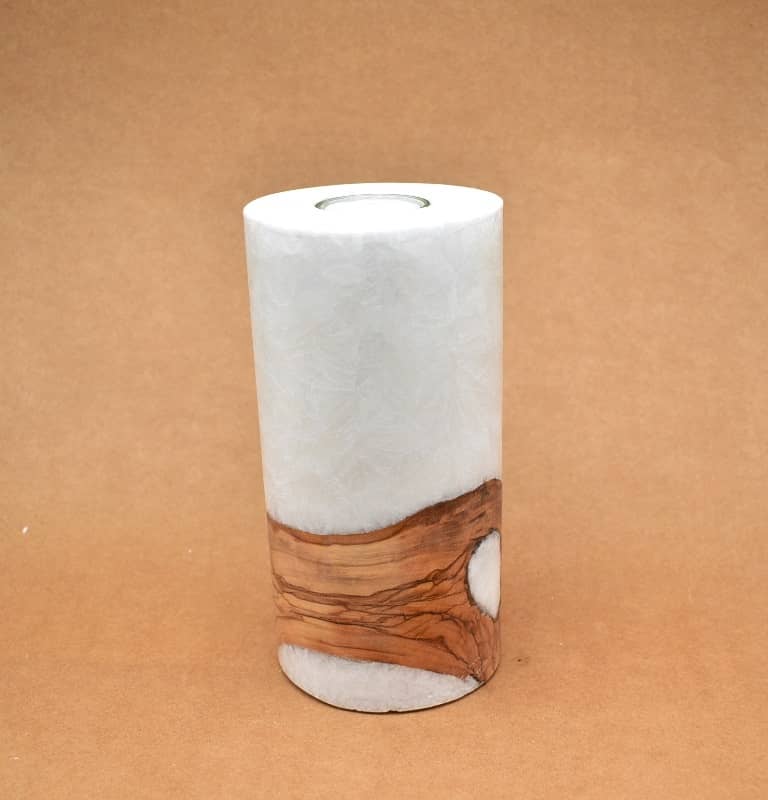 Kerze mit Holz Unikat Rund 100 x 200 mm mit Teelicht Nr.: 1