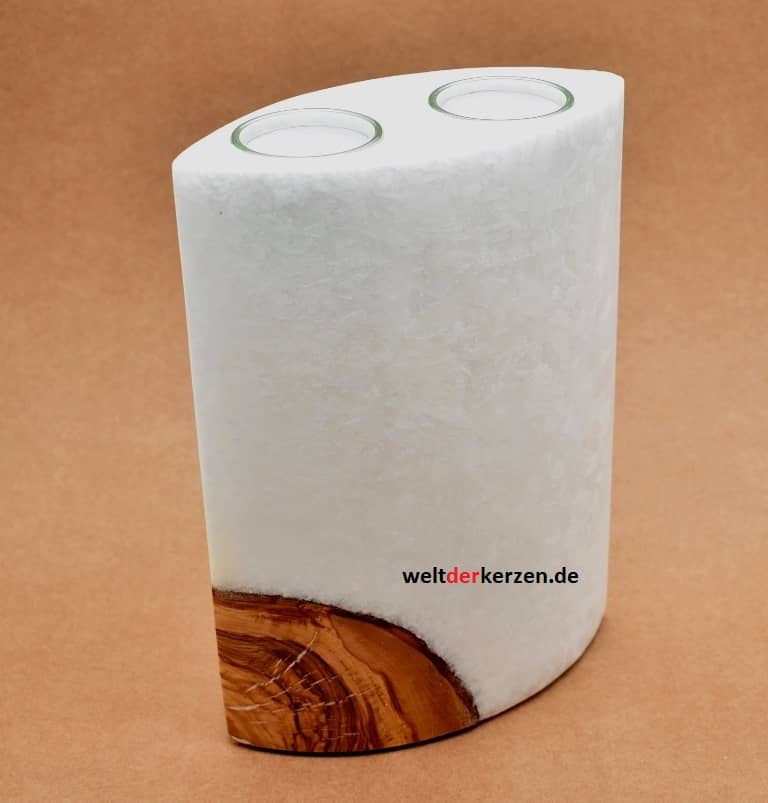 Kerze mit Holz, Unikat Holzkerze, Oval Stearin Kerze 2 Kerze mit Holzelement, Unikat Holzkerze, Oval Stearinoptik, Kerze mit Teelicht Nummer 2