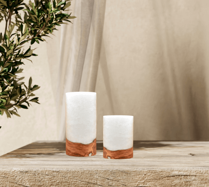 Kerze mit Holz, Unikat Holzkerze, Individuelle runde Hochzeitskerze mit Holz aus Stearin. Kerze mit Holzelement, Individuelle, persönliche Hochzeitskerze  Holzkerze, Rund Stearinoptik, Hochzeitskerze mit Teelicht im Kerzen online Shop für Hochzeiten bestellen, günstig kaufen.