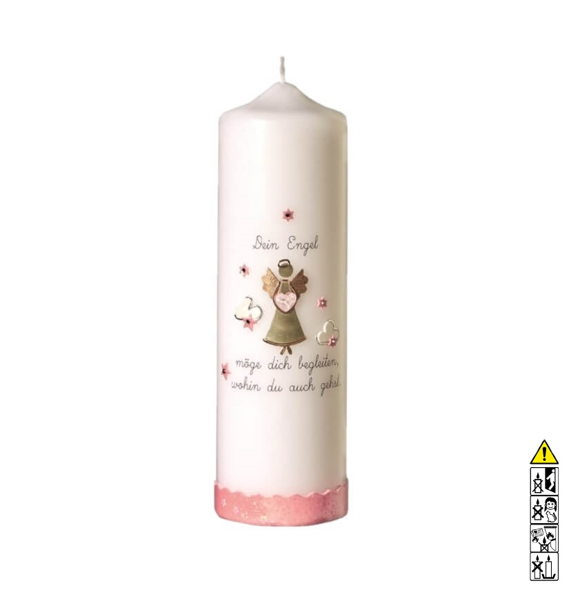 Taufkerze Dein Engel rosa 200 x 60 mm Taufkerze kaufen mit Motiv Dein Engel rosa 200 x 60 mm