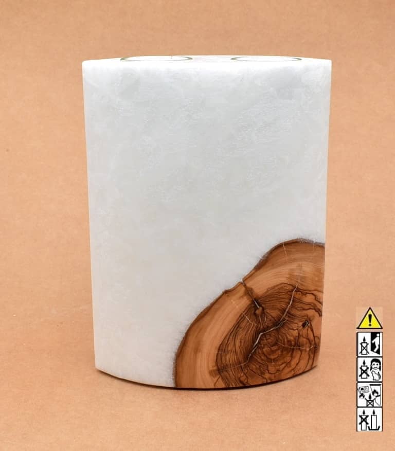 Kerze mit Holzelement, Individuelle, persönliche Hochzeitskerze  Holzkerze, Rund Stearinoptik, Hochzeitskerze mit Teelicht im Kerzen online Shop für Hochzeiten bestellen, günstig kaufen.