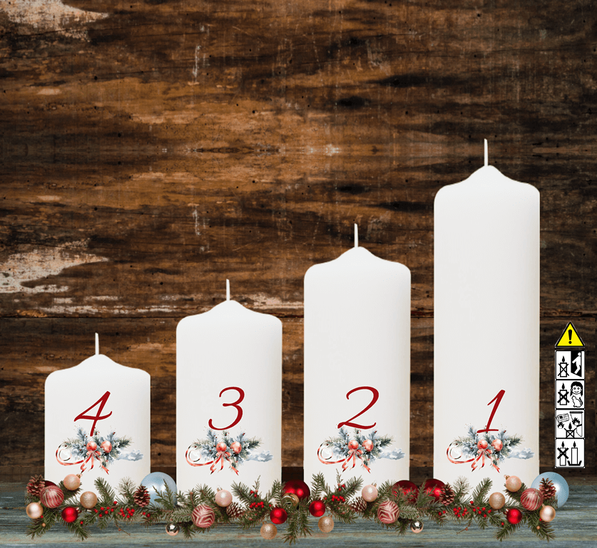 Adventskranzkerzen "Weihnachtsgesteck" 4-Set abgestuft Adventskranzkerzen "Weihnachtsgesteck" 4-Set abgestuft