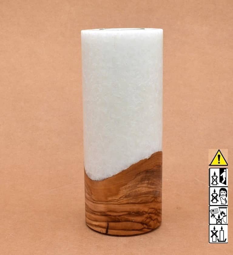 Kerze mit Holz Unikat Rund 80 x 200 mm mit Teelicht Nr.: 30