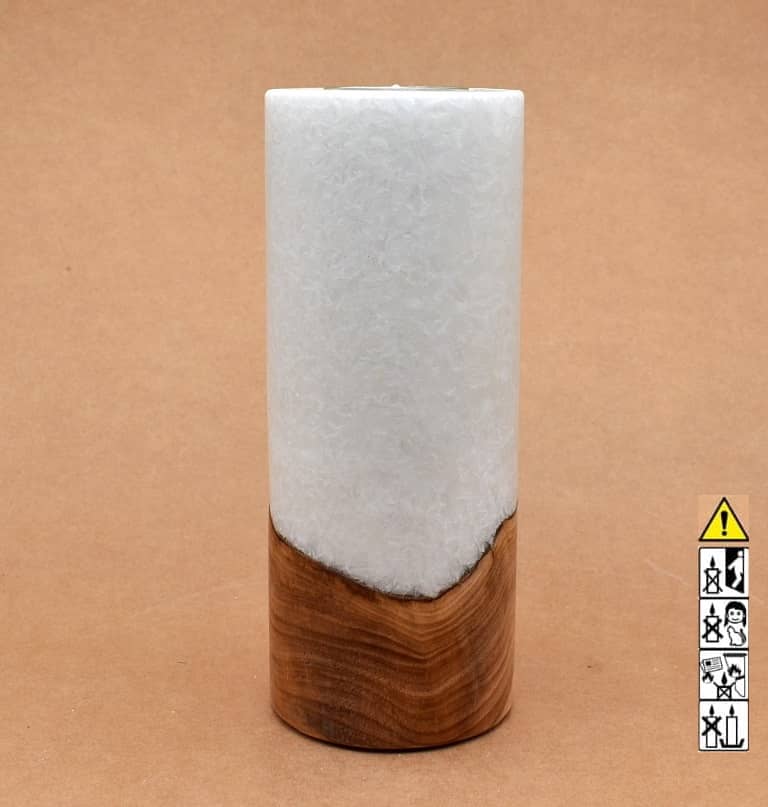 Kerze mit Holz Unikat Rund 80 x 200 mm mit Teelicht Nr.: 30