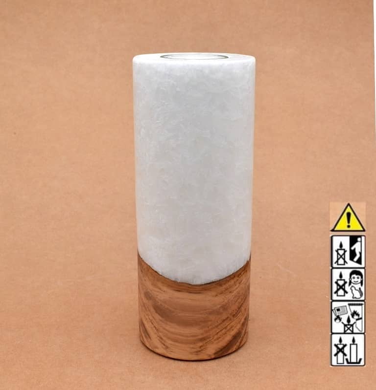 Kerze mit Holz Unikat Rund 80 x 200 mm mit Teelicht Nr.: 30