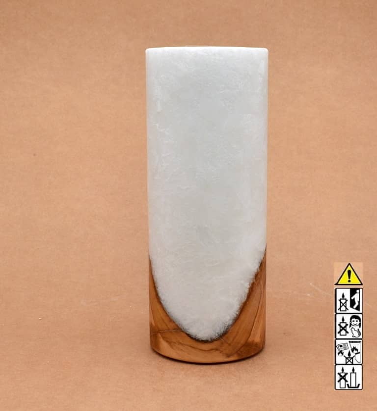 Kerze mit Holz Unikat Rund 80 x 200 mm mit Teelicht Nr.: 30