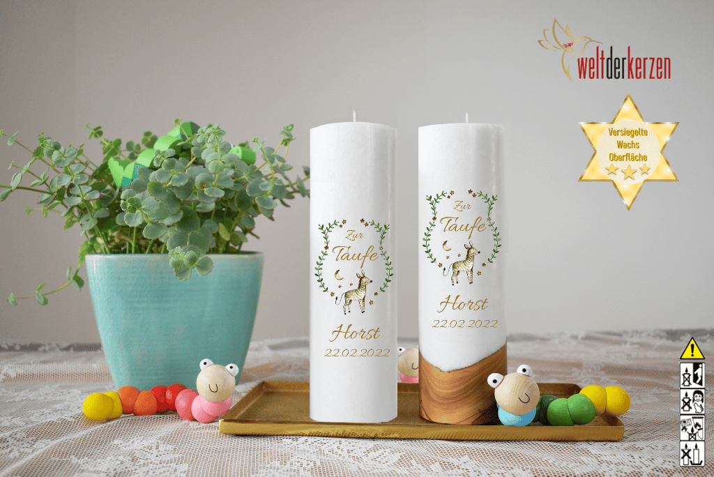 Taufkerze  Ø 6 oder 7 x 25 cm "Zebra"