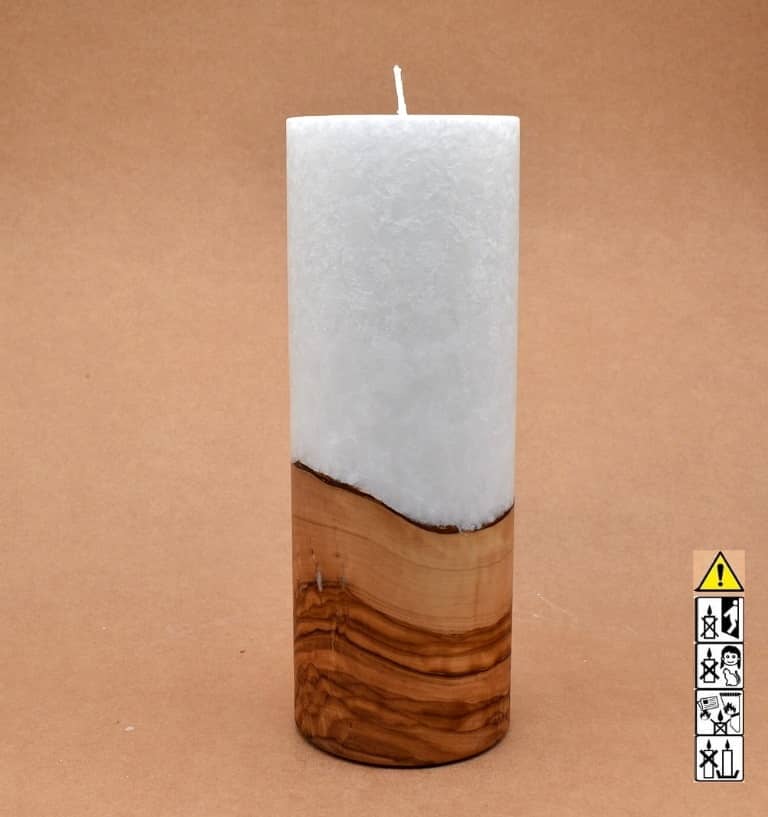 Kerze mit Holzelement, Individuelle, persönliche Hochzeitskerze  Holzkerze, Rund Stearinoptik, Hochzeitskerze mit Teelicht im Kerzen online Shop für Hochzeiten bestellen, günstig kaufen.