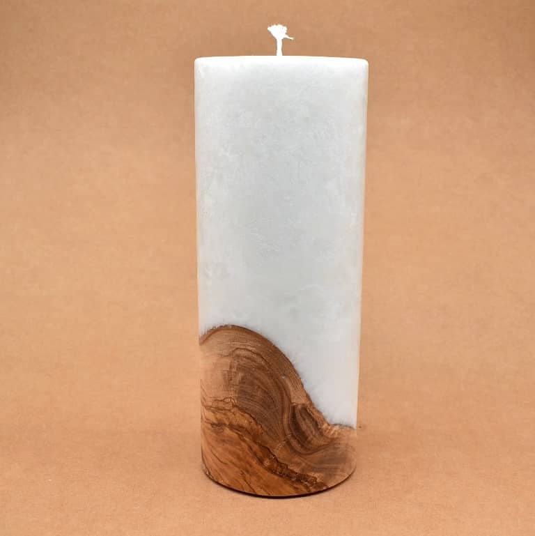 Kerze mit Holz Unikat Rund 100 x 250 mm mit Docht Nr.: 9