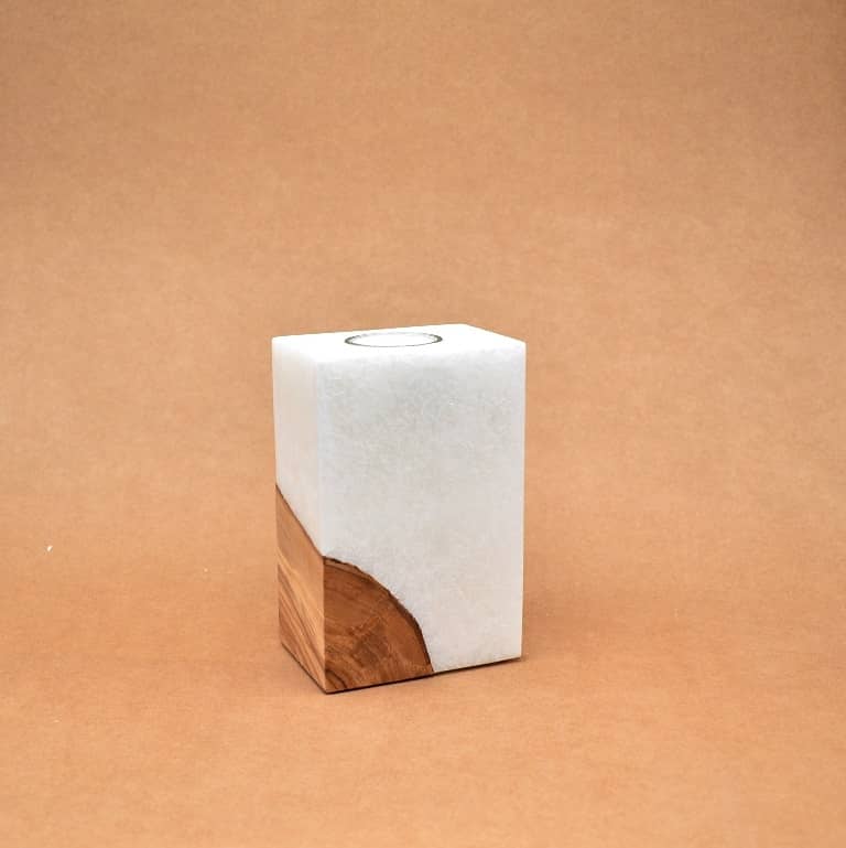 Kerze mit Holz Unikat Quader 70 x 100 x 150 mm mit 1 x Teelicht Nr: 6
