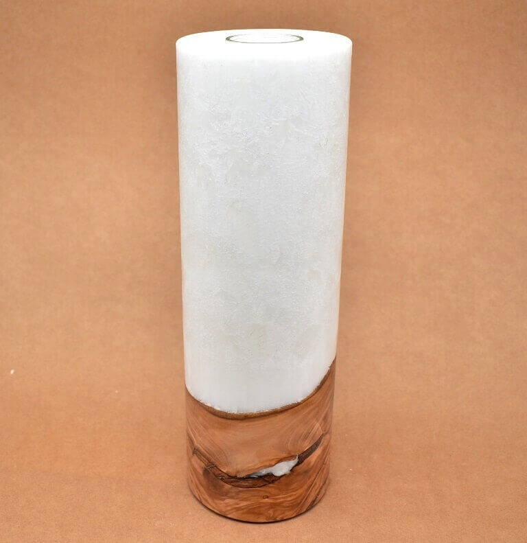 Kerze mit Holz Unikat Rund 100 x 300 mm mit Teelicht Nr.: 10