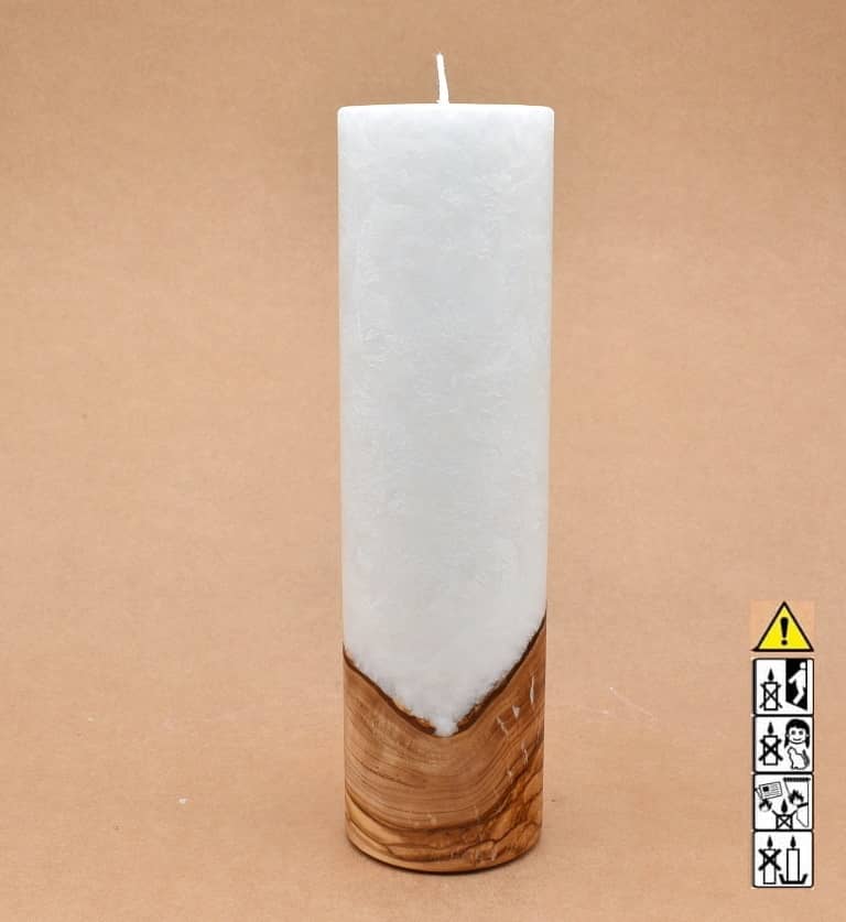Kerze mit Holz Unikat Rund 70 x 250 mm mit Docht Nr.: 2