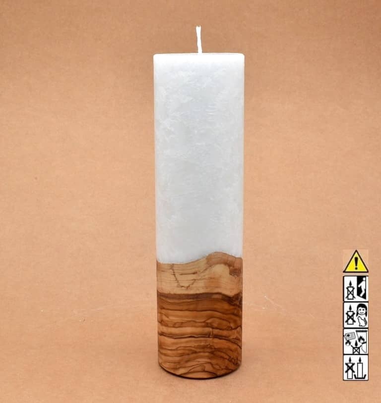 Kerze mit Holz Unikat Rund 70 x 250 mm mit Docht Nr.: 2