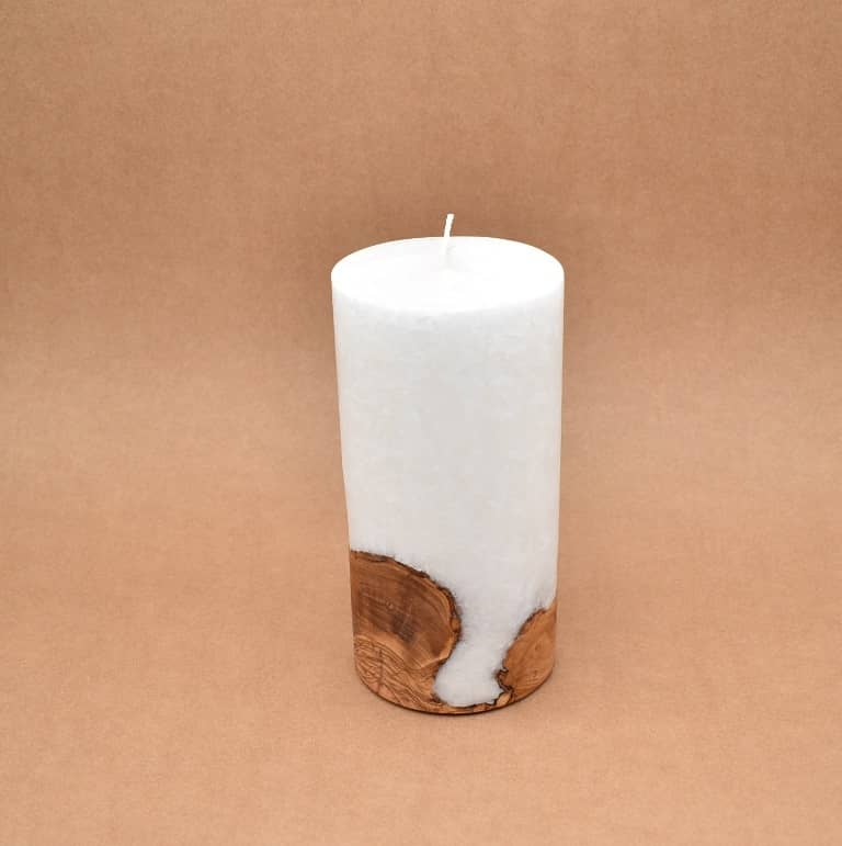 Kerze mit Holz Unikat Rund 100 x 200 mm ohne Teelichteinsatz Nr. 6