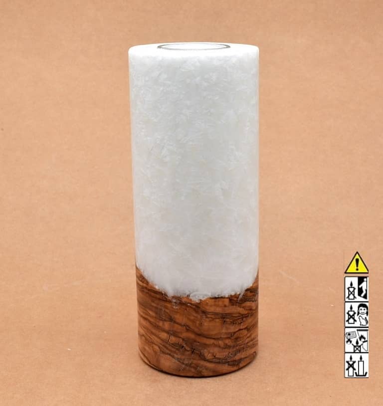 Kerze mit Holz Unikat Rund 80 x 200 mm mit Teelicht Nr.: 26