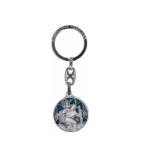 Schlüsselanhänger "Christophorus" blau mit Schlüsselring aus Metall