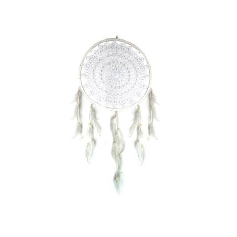 Traumfänger weiß 1-fach Ø = 32 cm handgeknüpft mit 5 Federn Traumfänger weiß 1-fach Ø = 32 cm handgeknüpft mit 5 Federn