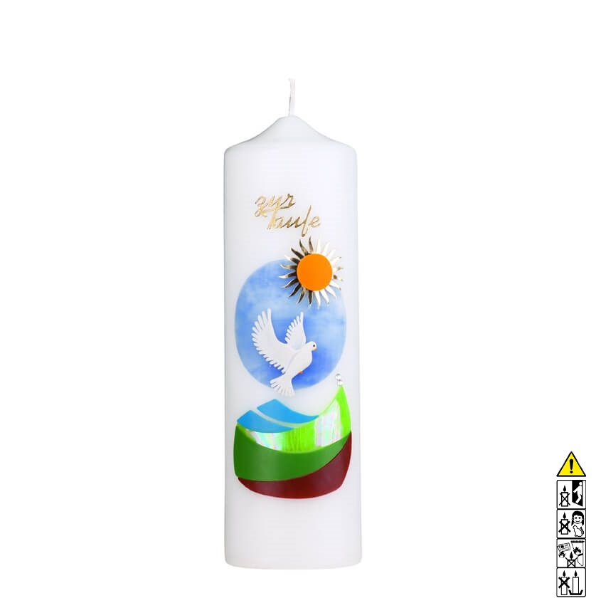 Taufkerze Taube im Himmel mit Sonne 200 x 60 mm Taufkerze kaufen mit Motiv Taube im Himmel mit Sonne 200 x 60 mm