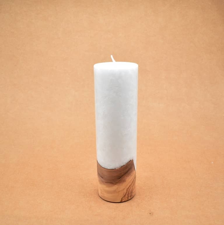 Liebliche Kerze mit Holz Unikat Rund 60 x 200 mm mit Docht Nr.: 1