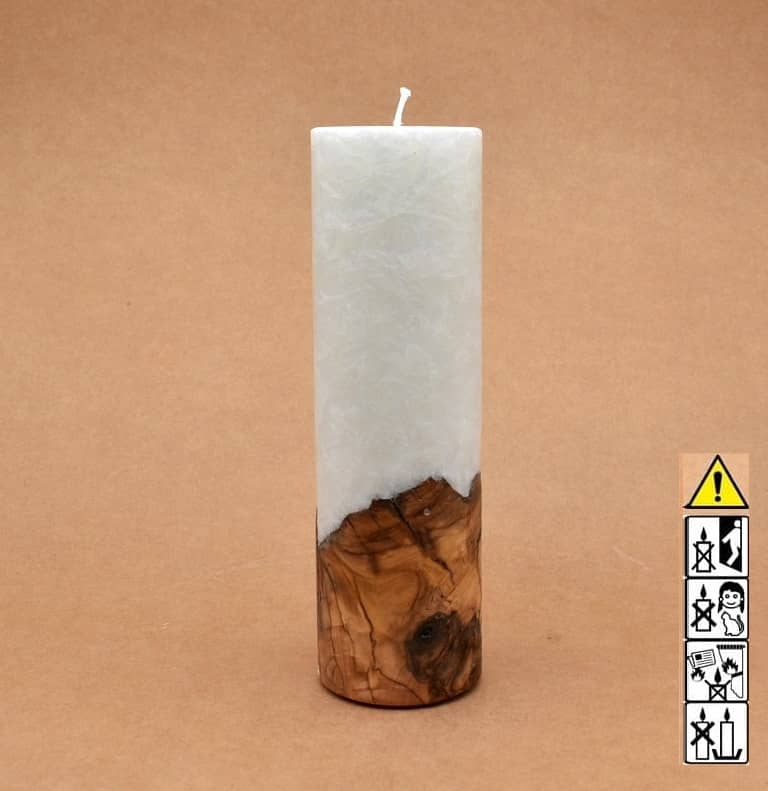 Liebliche Kerze mit Holz Unikat Rund 60 x 200 mm mit Docht Nr.: 1