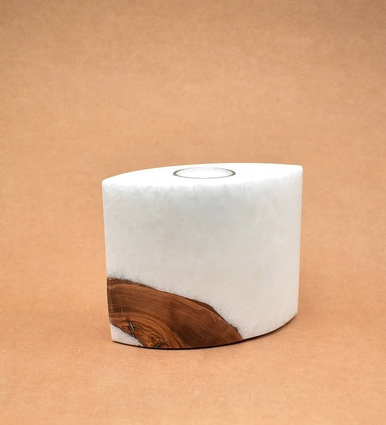 Kerze mit Holz Unikat Oval 80 x 140 x 120 mm mit 1 Teelicht Nr.: 1