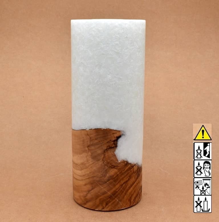 Kerze mit Holz Unikat Rund 100x250mm mit Teelicht. Jetzt in unserem Geschenke Onlineshop kaufen.