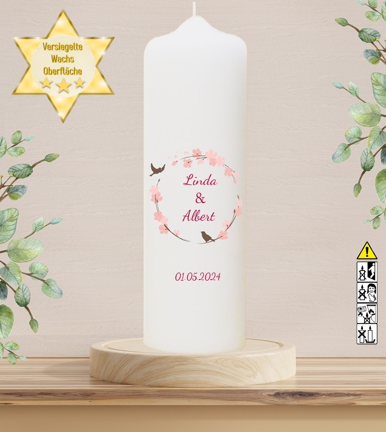 Personalisierte Hochzeitskerze "Vogelpaar 2" 30 cm Personalisierte Hochzeitskerze "Vogelpaar 2" 30 cm