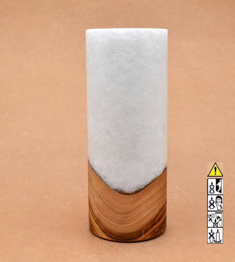 Kerze 80x200mm mit Holzelement, Individuelle, persönliche Hochzeitskerze  Holzkerze, Rund Stearinoptik, Hochzeitskerze mit Teelicht im Kerzen online Shop für Hochzeiten bestellen, günstig kaufen.