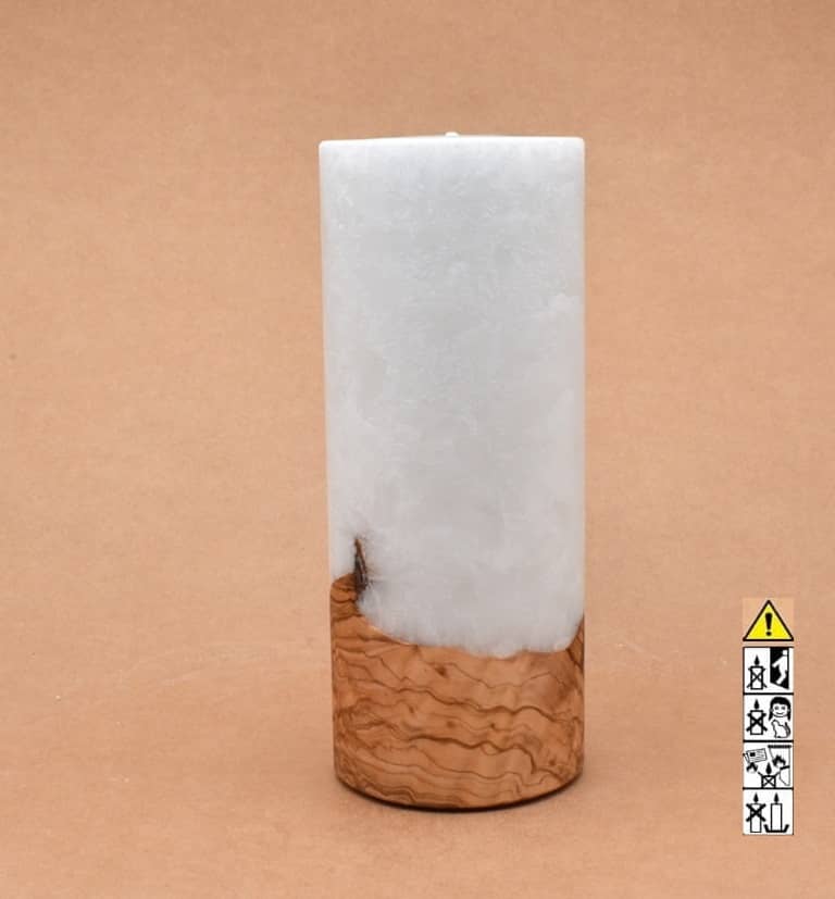 Kerze 80x200mm mit Holzelement, Individuelle, persönliche Hochzeitskerze  Holzkerze, Rund Stearinoptik, Hochzeitskerze mit Teelicht im Kerzen online Shop für Hochzeiten bestellen, günstig kaufen.